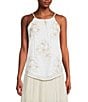 Color:White/Sand Flower - Image 1 - Scallop Edge Cut Away Neck Floral Shift Top