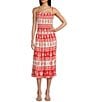 I.N. San Francisco Seashell-Stripe Pattern Mid Rise Smocked Waist Coordinating Midi Skirt, Color:Orange - Image 3