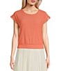 Color:Coral - Image 1 - Short Sleeve Pullover Hemband Knit Top