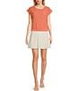 Color:Coral - Image 3 - Short Sleeve Pullover Hemband Knit Top