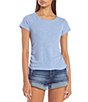 Color:Vintage Blue - Image 1 - Short Sleeve Slub Rib Knit Ruched Side Top