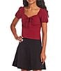 Color:Cranberry - Image 1 - Short Sleeve V-Neck Solid Textured Woven Top