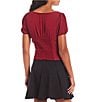 Color:Cranberry - Image 2 - Short Sleeve V-Neck Solid Textured Woven Top