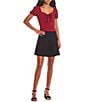 Color:Cranberry - Image 3 - Short Sleeve V-Neck Solid Textured Woven Top