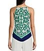 I.N. San Francisco Sleeveless Bohemian-Printed Scarf-Front Camisole, Color:Kelly Green/Cobalt - Image 2