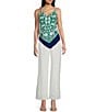 I.N. San Francisco Sleeveless Bohemian-Printed Scarf-Front Camisole, Color:Kelly Green/Cobalt - Image 3