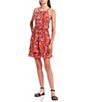 Color:Floral - Image 1 - Sleeveless High-Neck Criss-Cross-Back Double Hem Retro Floral Skater Dress