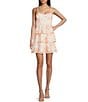 Color:Peach Floral - Image 1 - Sleeveless Sweetheart Neck Triple Tiered Strappy Bustier Bodice Dress