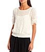 Color:Off-White - Image 1 - Smocked-Waist Two-Fer Top