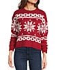 I.N. San Francisco Snowflake Crewneck Long Sleeve Sweater, Color:Red - Image 1