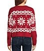 I.N. San Francisco Snowflake Crewneck Long Sleeve Sweater, Color:Red - Image 2