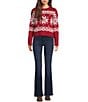 I.N. San Francisco Snowflake Crewneck Long Sleeve Sweater, Color:Red - Image 3
