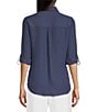Color:Denim - Image 2 - Solid Collared Button Down Pocketed Top