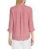 Color:Rose - Image 2 - Solid Collared Button Down Pocketed Top