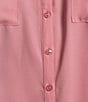 Color:Rose - Image 4 - Solid Collared Button Down Pocketed Top