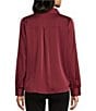I.N. San Francisco Solid Stretch Satin Collared Button Front Long Sleeve Blouse, Color:Merlot - Image 2