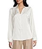 I.N. San Francisco Solid Stretch Satin Collared Button Front Long Sleeve Blouse, Color:Ivory - Image 1