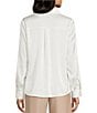 I.N. San Francisco Solid Stretch Satin Collared Button Front Long Sleeve Blouse, Color:Ivory - Image 2