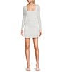 Color:Off White - Image 1 - Square Neck Long Sleeve Shirred Tie Back Open Criss Cross Fitted Dress