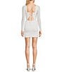 Color:Off White - Image 2 - Square Neck Long Sleeve Shirred Tie Back Open Criss Cross Fitted Dress