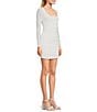 Color:Off White - Image 3 - Square Neck Long Sleeve Shirred Tie Back Open Criss Cross Fitted Dress