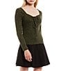 Color:Olive - Image 1 - Square Neck Long Sleeve Tie-Front Top