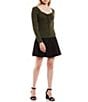 Color:Olive - Image 3 - Square Neck Long Sleeve Tie-Front Top