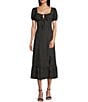 I.N. San Francisco Square Neck Short Puff Sleeve Dotted Midi Dress, Color:Black - Image 1