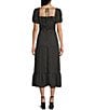 I.N. San Francisco Square Neck Short Puff Sleeve Dotted Midi Dress, Color:Black - Image 2