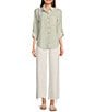 I.N. San Francisco Striped Collared 3/4 Roll Sleeve Button Down Shirt, Color:Moss/Ivory - Image 3