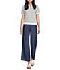 I.N. San Francisco Striped Short Sleeve Collared Keyhole Front Sweater Top - Image 3