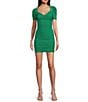 Color:Green - Image 1 - Sweetheart Neck Short Puff Sleeves Shirred Bodycon Dress