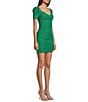 Color:Green - Image 3 - Sweetheart Neck Short Puff Sleeves Shirred Bodycon Dress