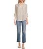 I.N. San Francisco Textured Woven 3/4 Roll Tab Sleeve Patch Pocket Button Front Shirt, Color:Sand - Image 3