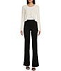 Color:Off White - Image 3 - Tie Front Long Bell Sleeve Hacci Shrug Top