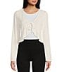 Color:Off White - Image 1 - Tie Front Long Bell Sleeve Hacci Shrug Top