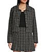 I.N. San Francisco Tweed Collared Patch Pocket Button Front Coordinating Cropped Jacket, Color:Black/Off White - Image 1