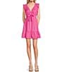 Color:Pink - Image 1 - V-neck Bubble Sleeveless Front Tie Baby Doll Dress