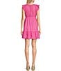 Color:Pink - Image 2 - V-neck Bubble Sleeveless Front Tie Baby Doll Dress