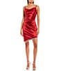 Color:Red - Image 1 - Cowl Neck Asymmetrical Hem Fringe Trim Dress
