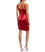 Color:Red - Image 2 - Cowl Neck Asymmetrical Hem Fringe Trim Dress