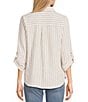 I.N. San Francisco Woven Stripe 3/4 Sleeve Roll Tab Sleeve Button Front Shirt, Color:Sand - Image 2