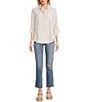 I.N. San Francisco Woven Stripe 3/4 Sleeve Roll Tab Sleeve Button Front Shirt, Color:Sand - Image 3