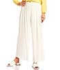 Color:Off White - Image 1 - Petite Size Solid Crepon Novelty Elastic Waist Wide Leg Pull-On Pants