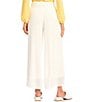Color:Off White - Image 2 - Petite Size Solid Crepon Novelty Elastic Waist Wide Leg Pull-On Pants