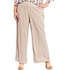 Color:Sand - Image 1 - Plus Size Solid Crepon Pull-On Wide Leg Pants