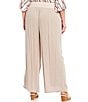 Color:Sand - Image 2 - Plus Size Solid Crepon Pull-On Wide Leg Pants