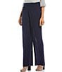 Color:Navy - Image 1 - Wide Leg Embroidered Waistband Detail Pull-On Pants