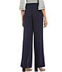 Color:Navy - Image 2 - Wide Leg Embroidered Waistband Detail Pull-On Pants