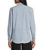 I.N. Studio Woven Point Collar Long Roll-Tab Sleeve Tie-Front Chambray Washed Shirt, Color:Denim - Image 2